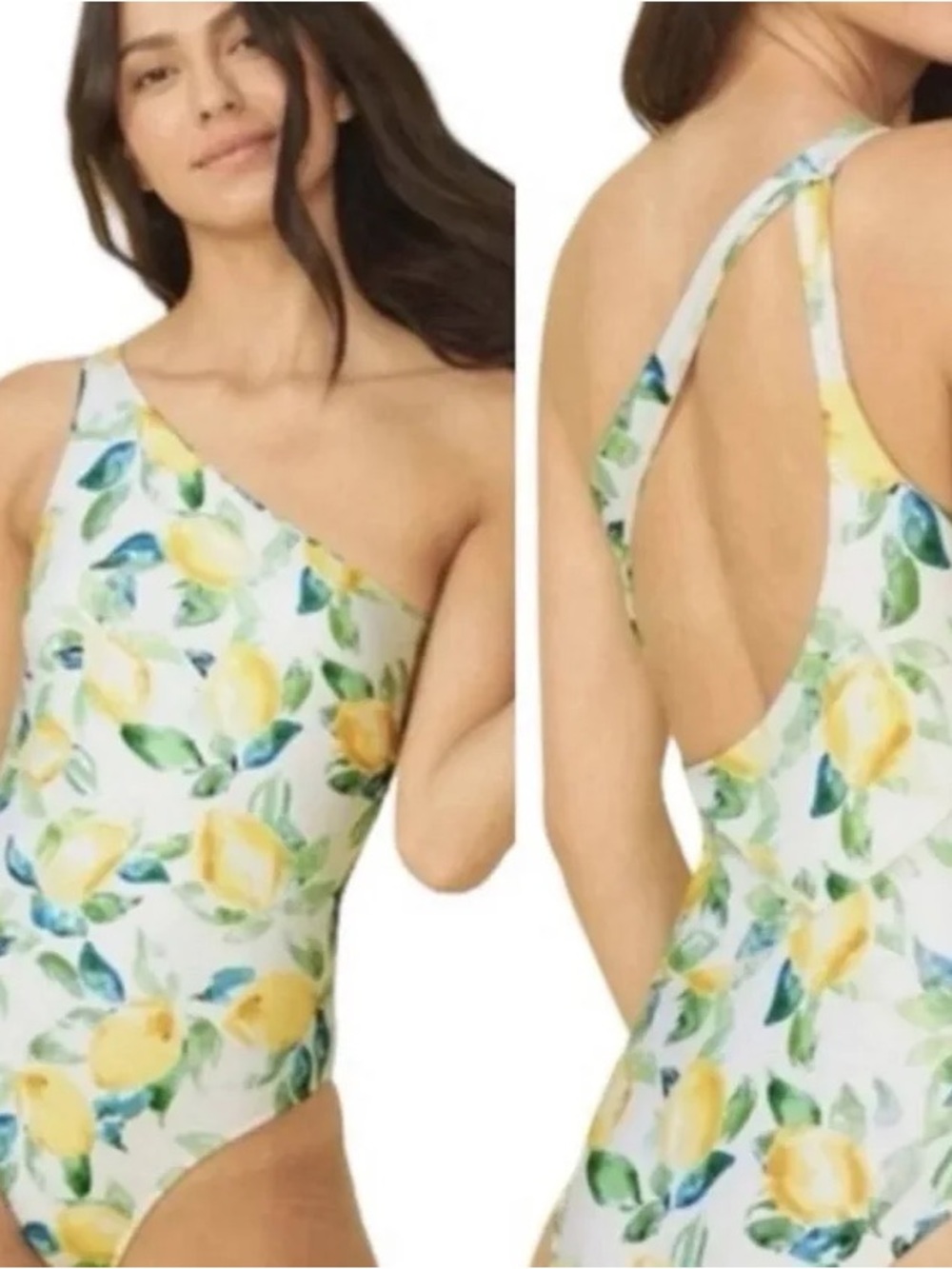 NWT Summersal One-Shoulder Lemon Print One-Piece Swimsuit - White, Yellow, Green